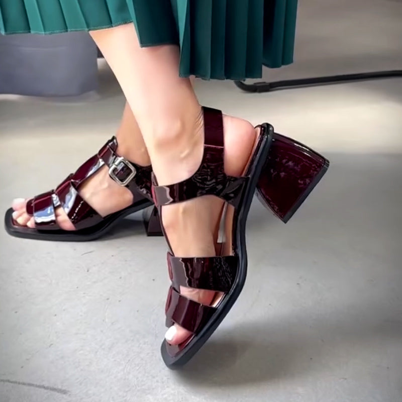 Leather Thick-Heel Sandals