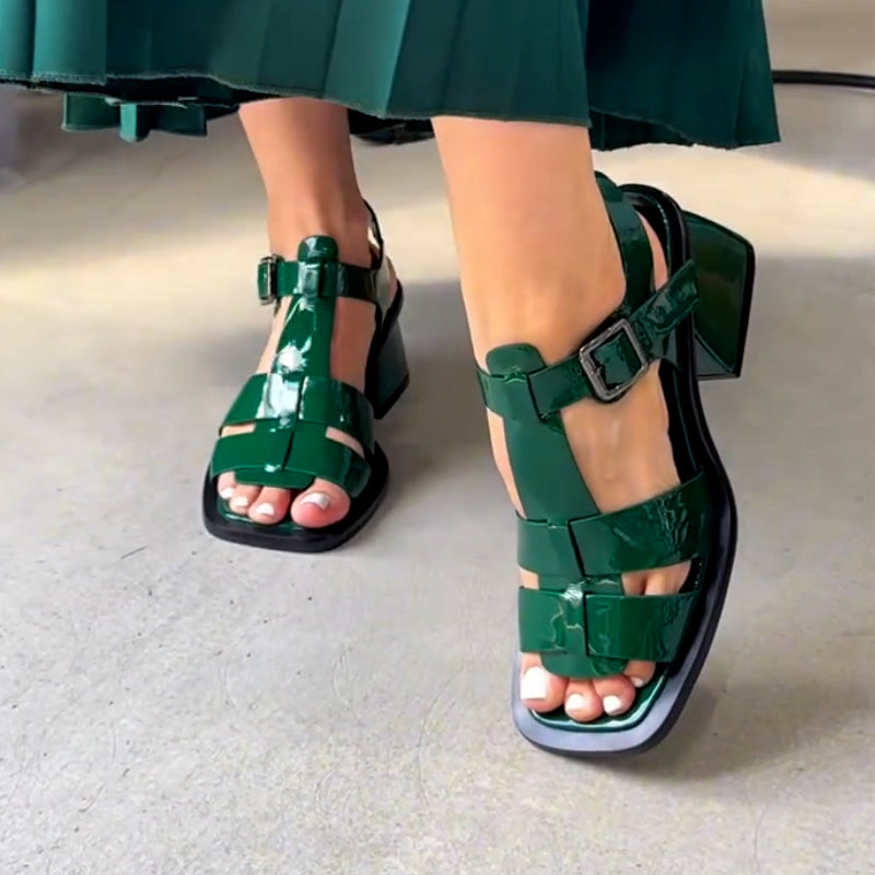 Leather Thick-Heel Sandals