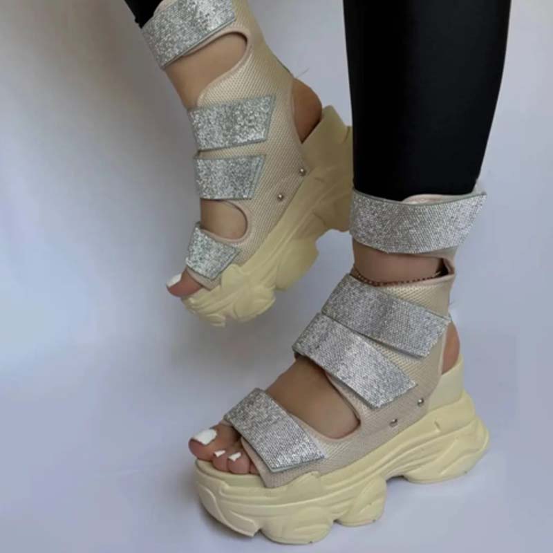 Shiny Velcro Chunky Boots