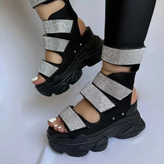 Shiny Velcro Chunky Boots