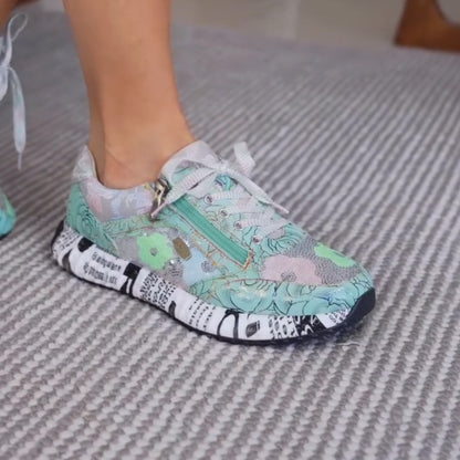 Green Print Comfy Sneakers