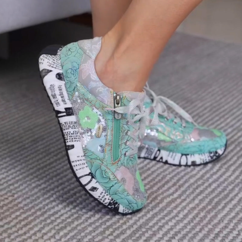 Green Print Comfy Sneakers