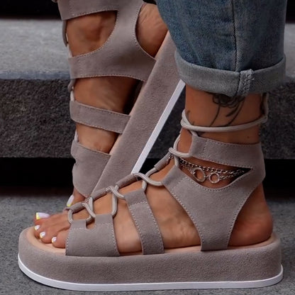 Solid-Color Lace-Up Sandals