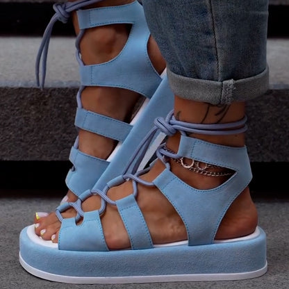 Solid-Color Lace-Up Sandals