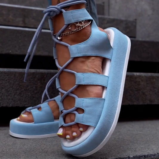 Solid-Color Lace-Up Sandals