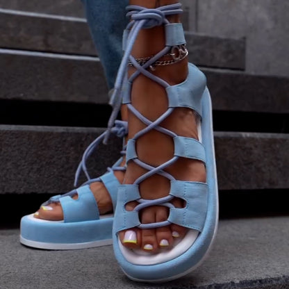 Solid-Color Lace-Up Sandals