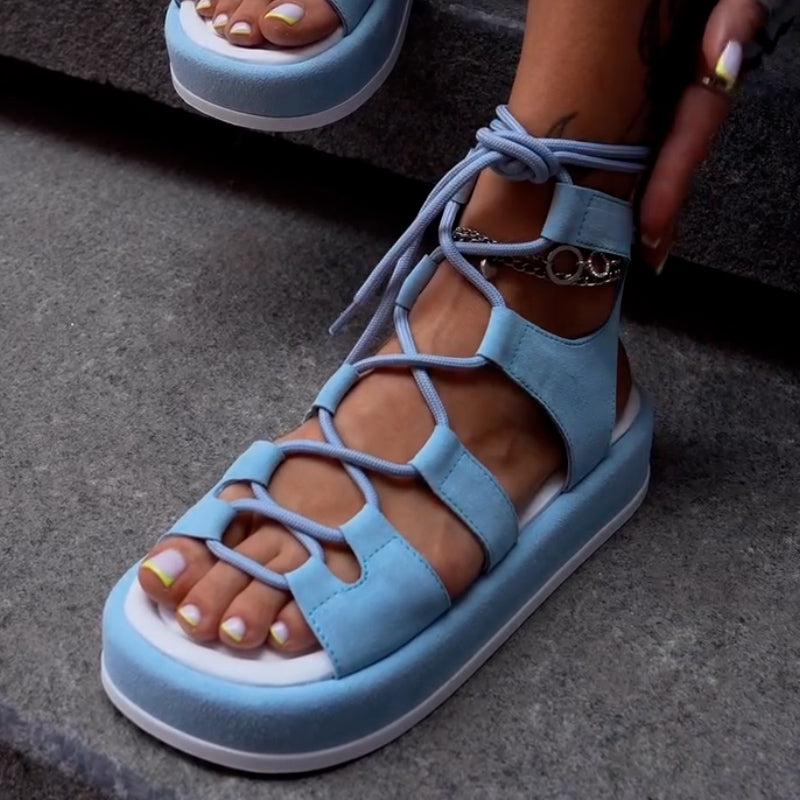 Solid-Color Lace-Up Sandals