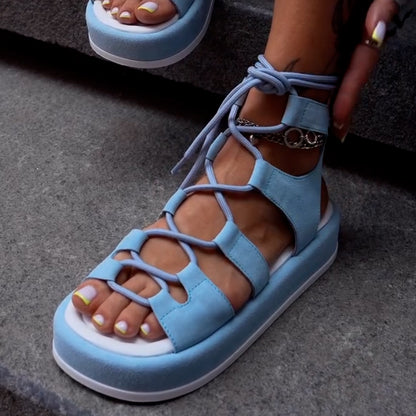 Solid-Color Lace-Up Sandals