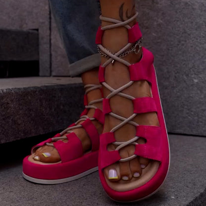 Solid-Color Lace-Up Sandals