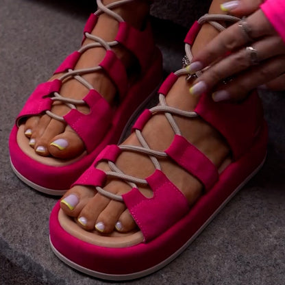 Solid-Color Lace-Up Sandals