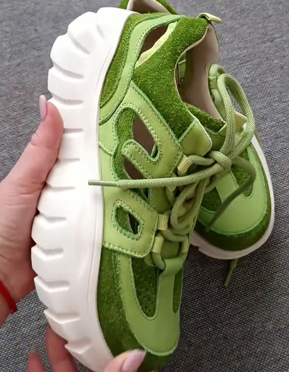 Green Hollow Chunky Sneakers