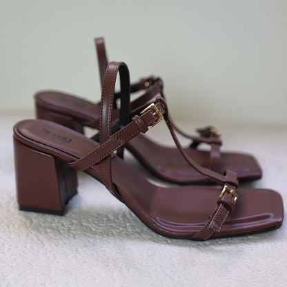 Buckle Thick-Heel Sandals