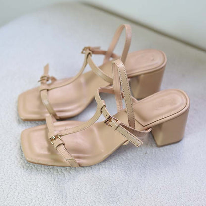 Buckle Thick-Heel Sandals