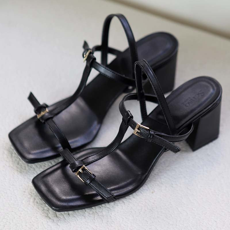 Buckle Thick-Heel Sandals