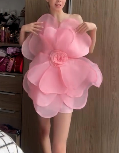Pink 3D Flower Dress