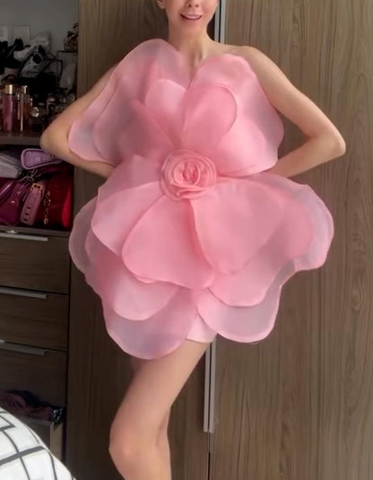 Pink 3D Flower Dress