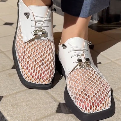 White Mesh Flat Shoes