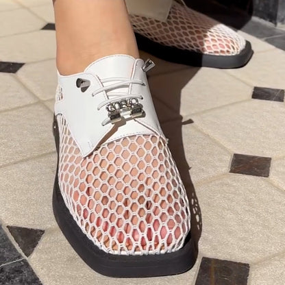 White Mesh Flat Shoes