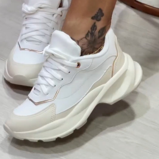 White Leather Chunky Sneakers