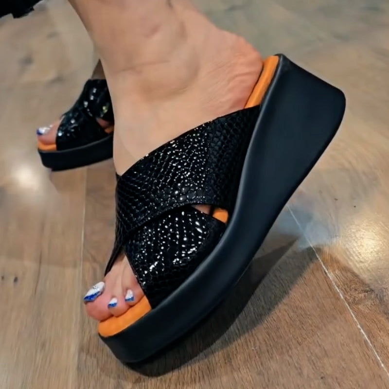 Wedge Leather Slippers