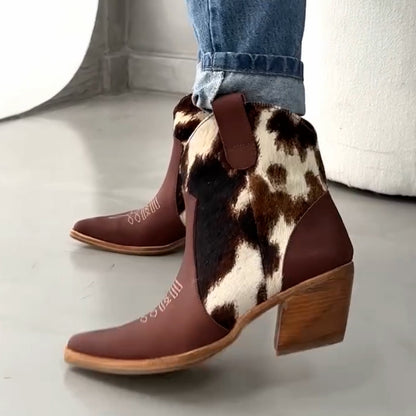 Milk-Color Embroidered Short Boots