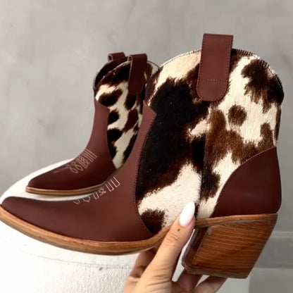 Milk-Color Embroidered Short Boots