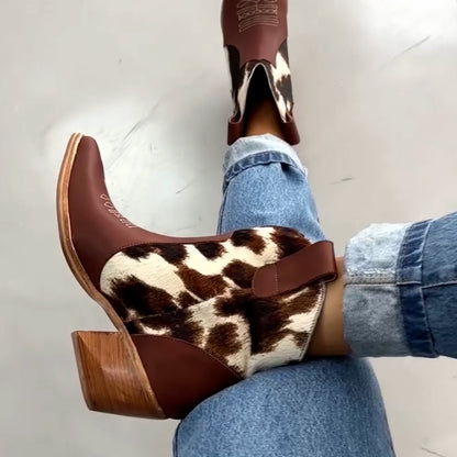 Milk-Color Embroidered Short Boots