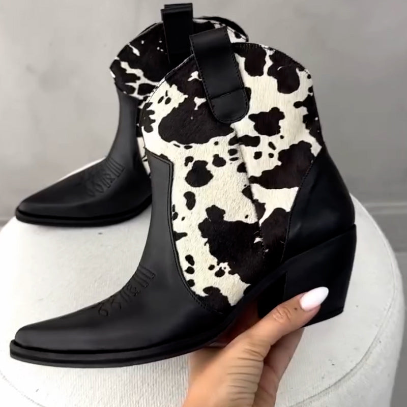 Milk-Color Embroidered Short Boots