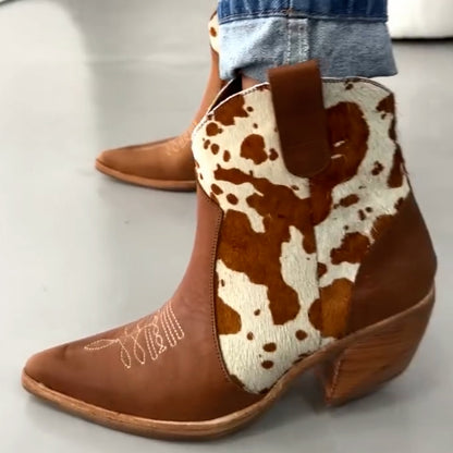 Milk-Color Embroidered Short Boots