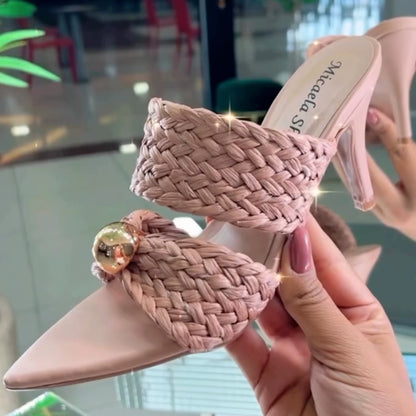 Knit Pearl High-Heel Slippers