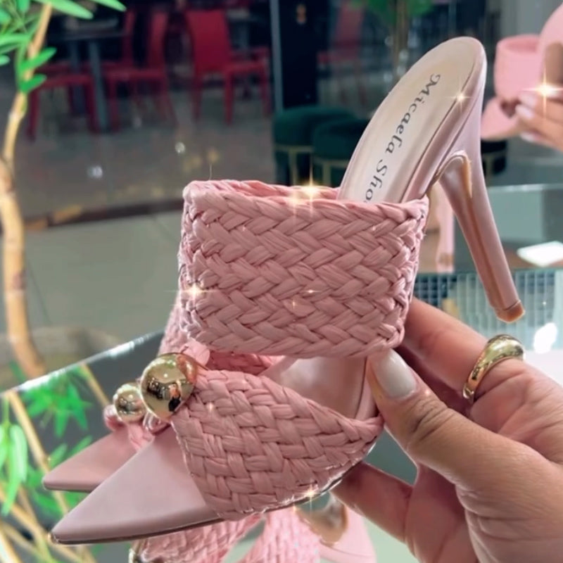 Knit Pearl High-Heel Slippers