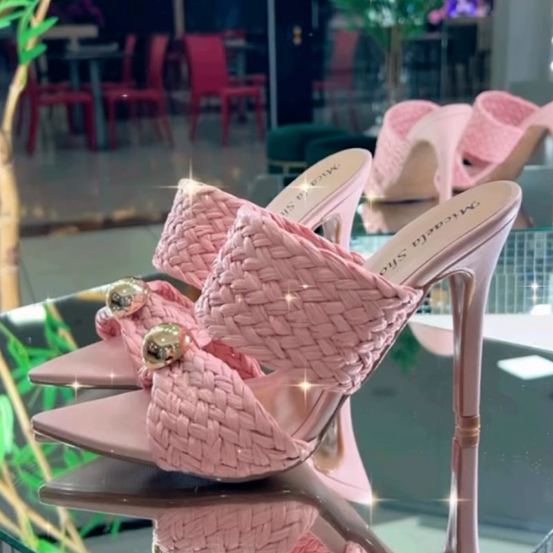 Knit Pearl High-Heel Slippers