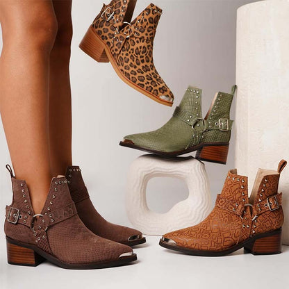 Buckle Leather Ankle Boots
