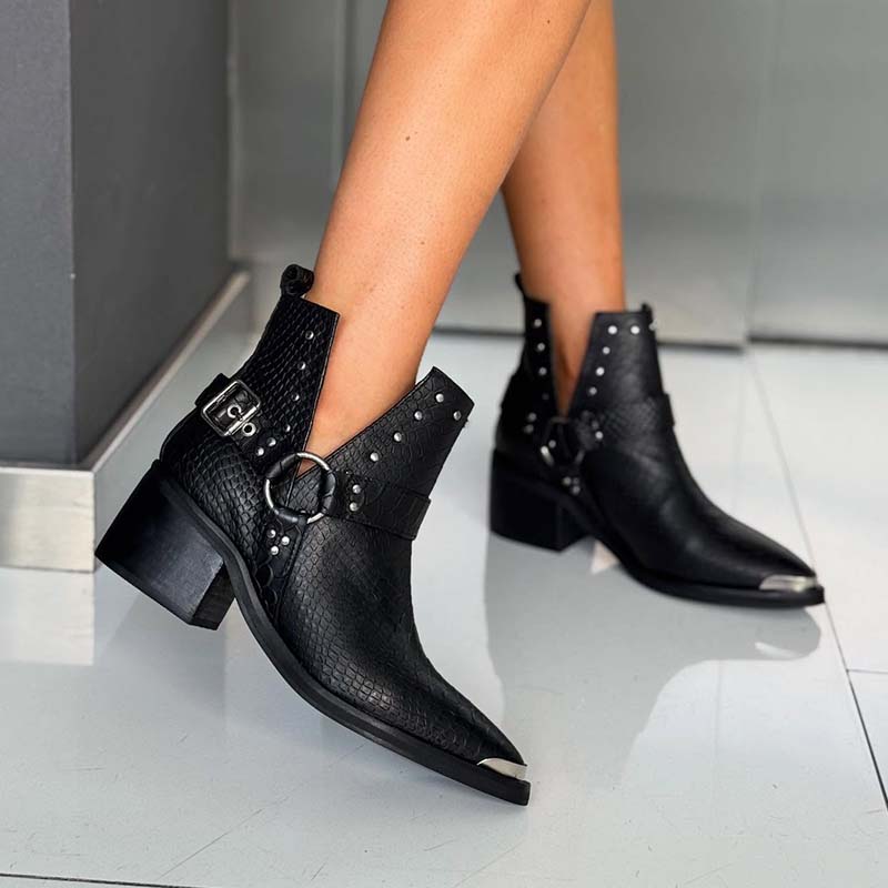 Buckle Leather Ankle Boots