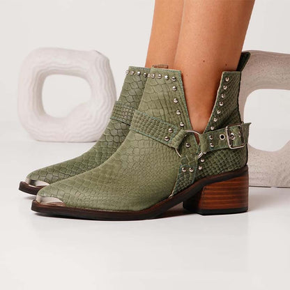 Buckle Leather Ankle Boots