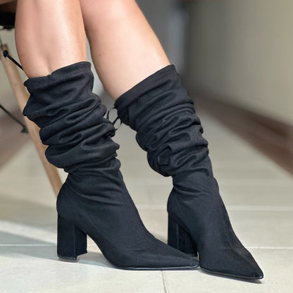 Black Stretch Lace-Up Boots