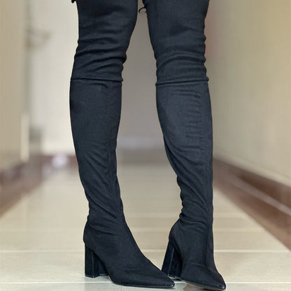 Black Stretch Lace-Up Boots