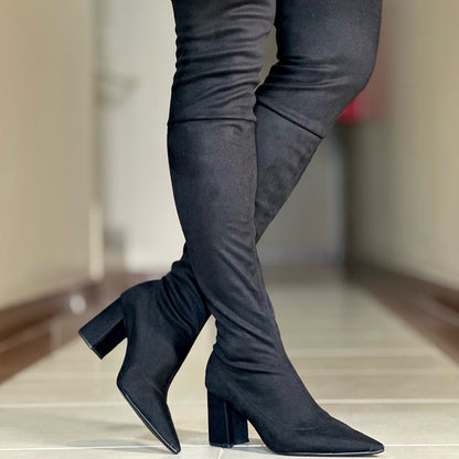 Black Stretch Lace-Up Boots