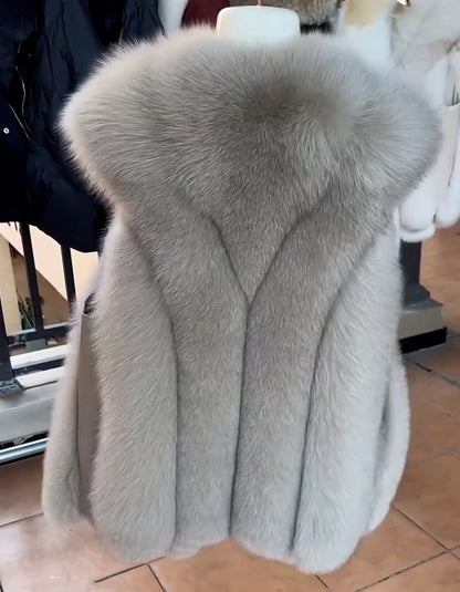 Gray Sleeveless Fur Coat