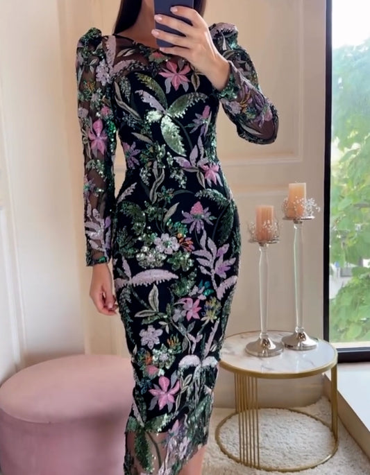 Black Sequins Slim Dress