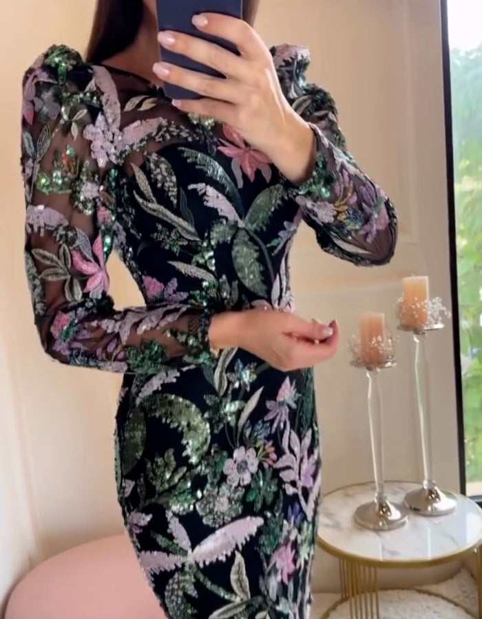 Black Sequins Slim Dress