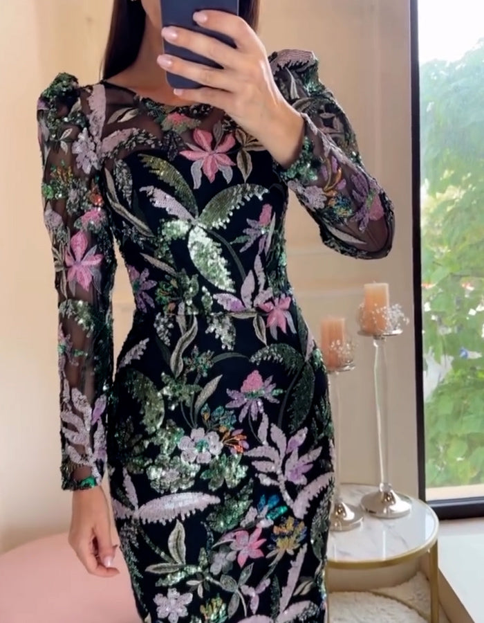 Black Sequins Slim Dress