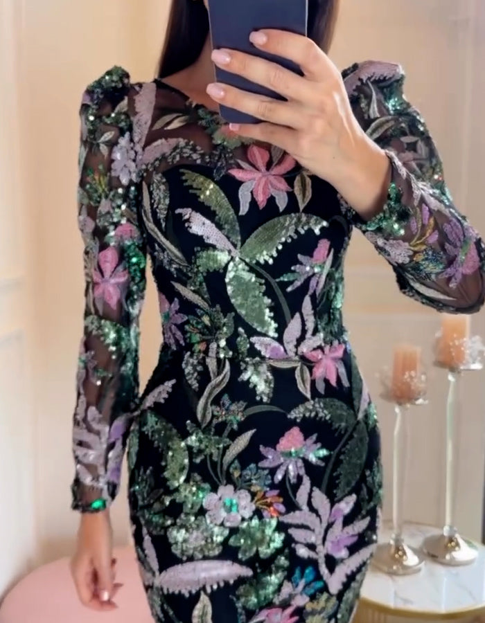 Black Sequins Slim Dress