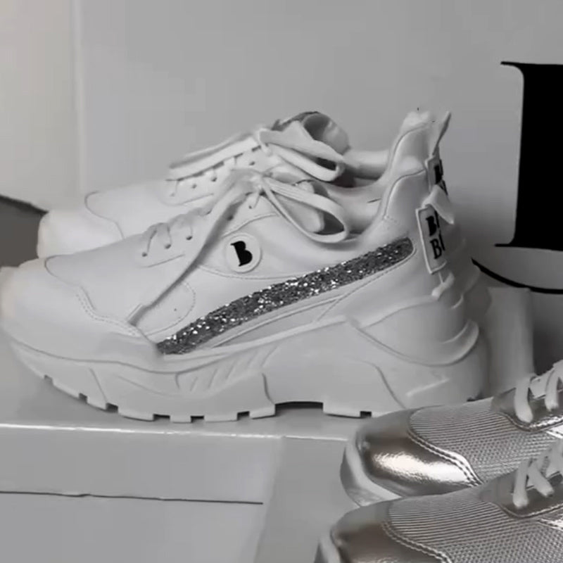 Silver-White Thick-Sole Sneakers