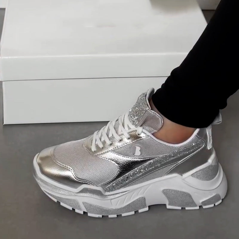 Silver-White Thick-Sole Sneakers