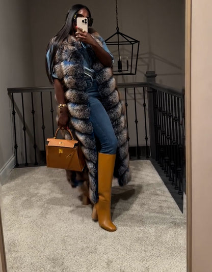 Blue Sleeveless Long Coat