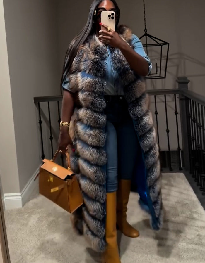 Blue Sleeveless Long Coat