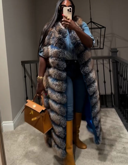 Blue Sleeveless Long Coat