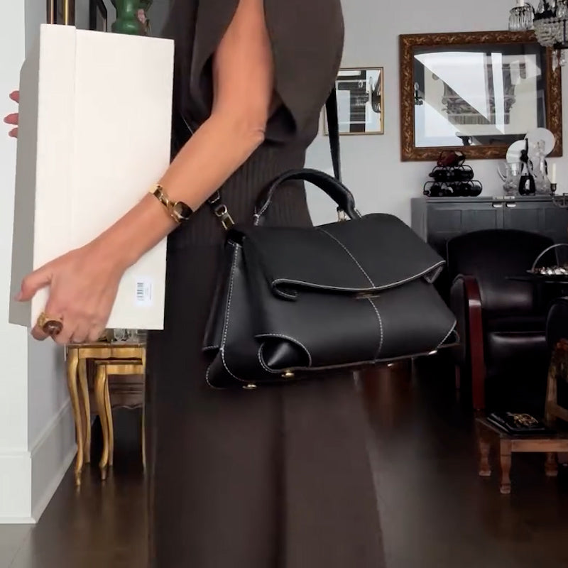 Solid-Color Leather Bag