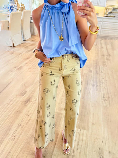 Ruffle Neck Tie Sleeveless Top